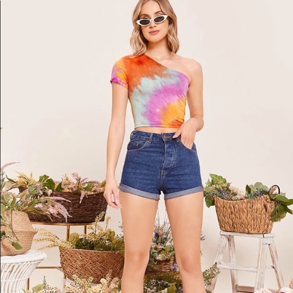 Tie Dye Wash One Shoulder Crop Top large - Picture 5 of 6